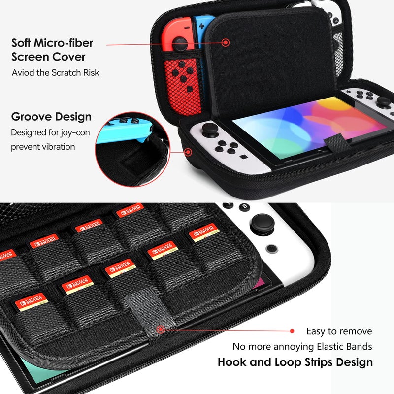ivoler Carrying Case for Nintendo Switch and NEW Switch OLED Model(2021),Portable Hard Shell Pouch Carrying Travel Game Bag for Switch Accessories Holds 10 Game Cartridge (Black) - Image 3